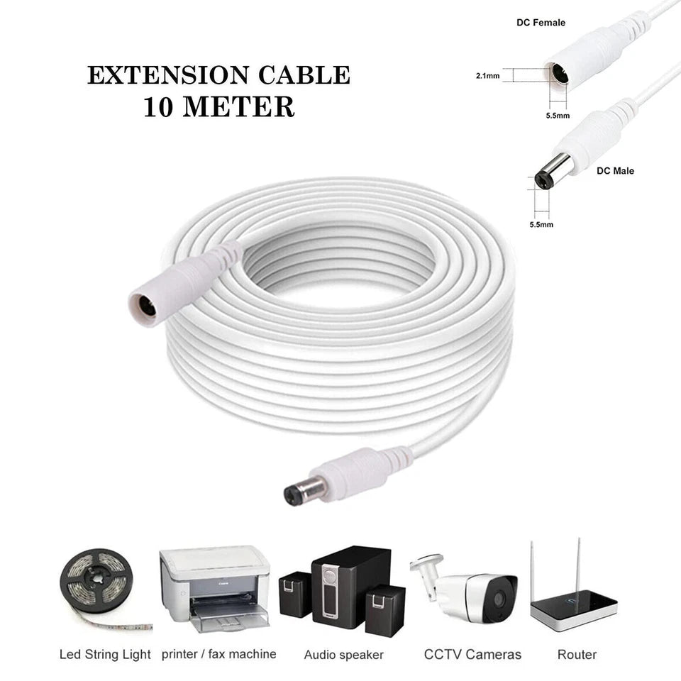 3M/5M/10M DC Power Supply Extension Cable 5V 9V 12V for CCTV Camera