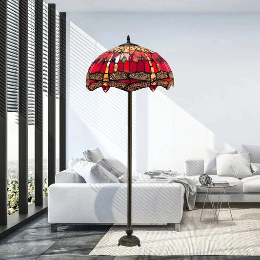 Red Tiffany Style Handcrafted Glass Floor Lamp 16x66 inch