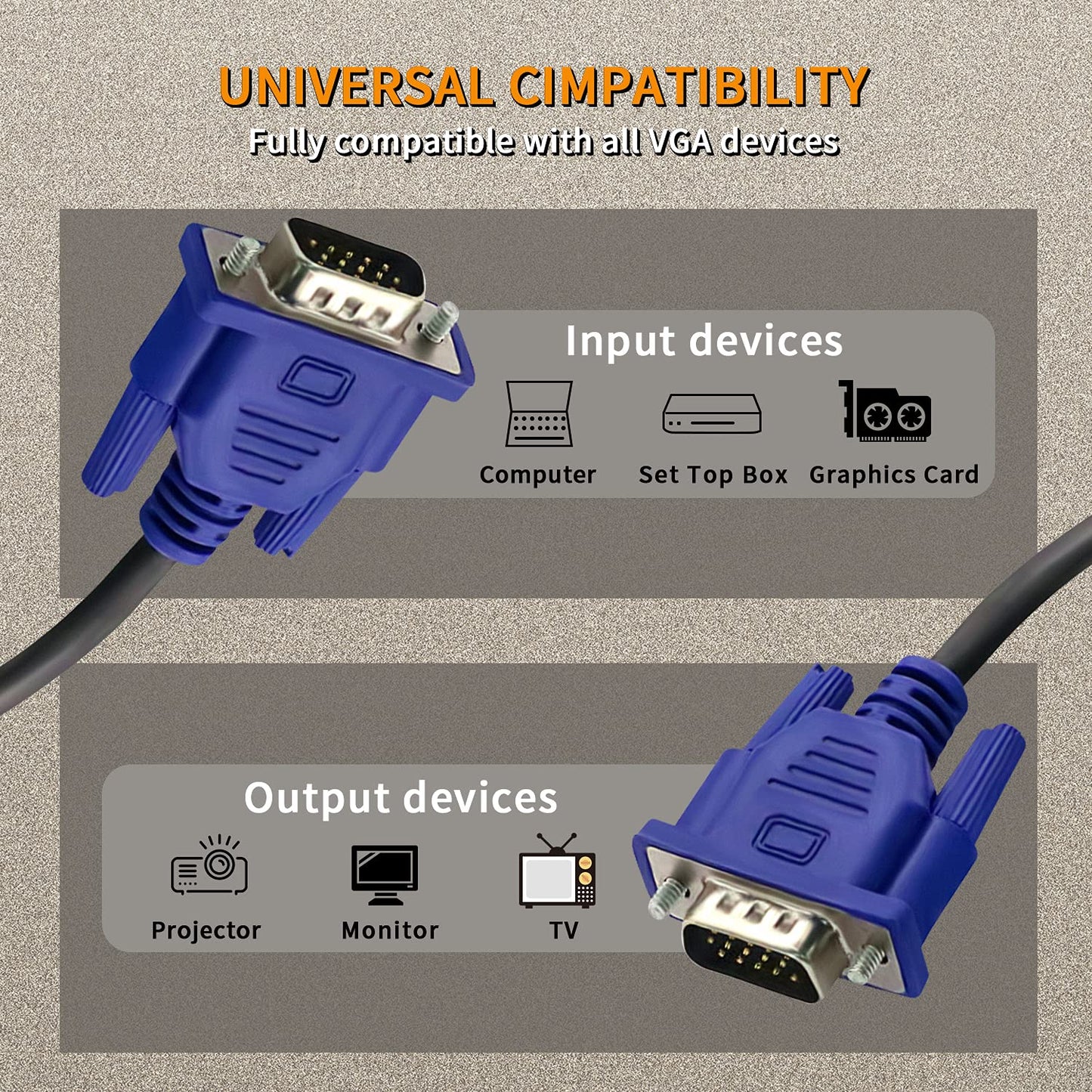 1.5m-3m VGA Cable 15 Pin Male to Male PC Monitor TV LCD HD SVGA Lead Wire Cord
