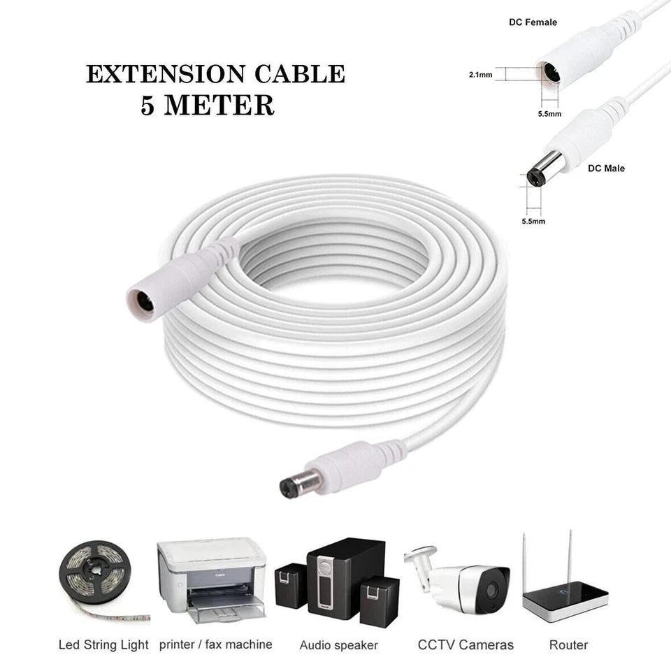 3M/5M/10M DC Power Supply Extension Cable 5V 9V 12V for CCTV Camera