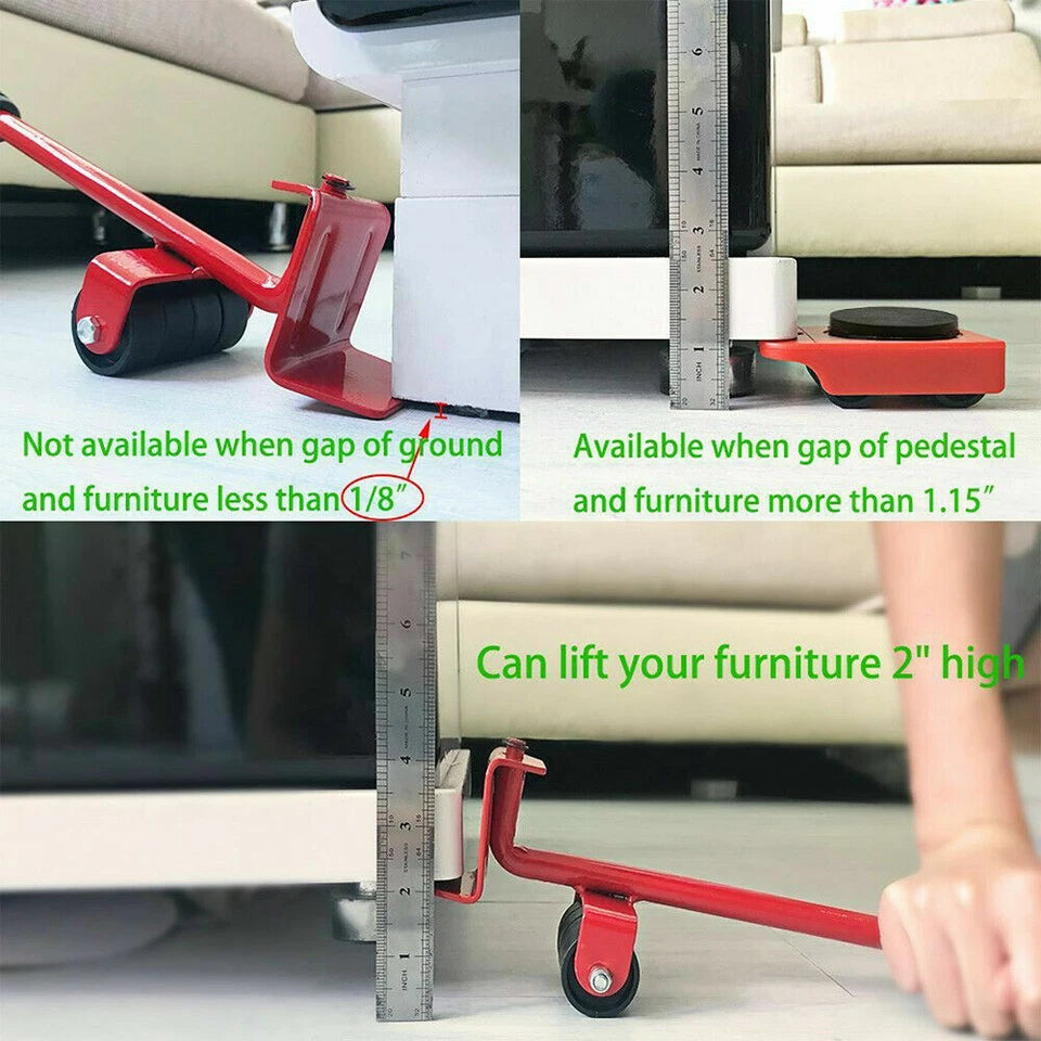 Heavy Furniture Lifter Shifter Remover Roller Wheels Moving Mover Tools Kit Set