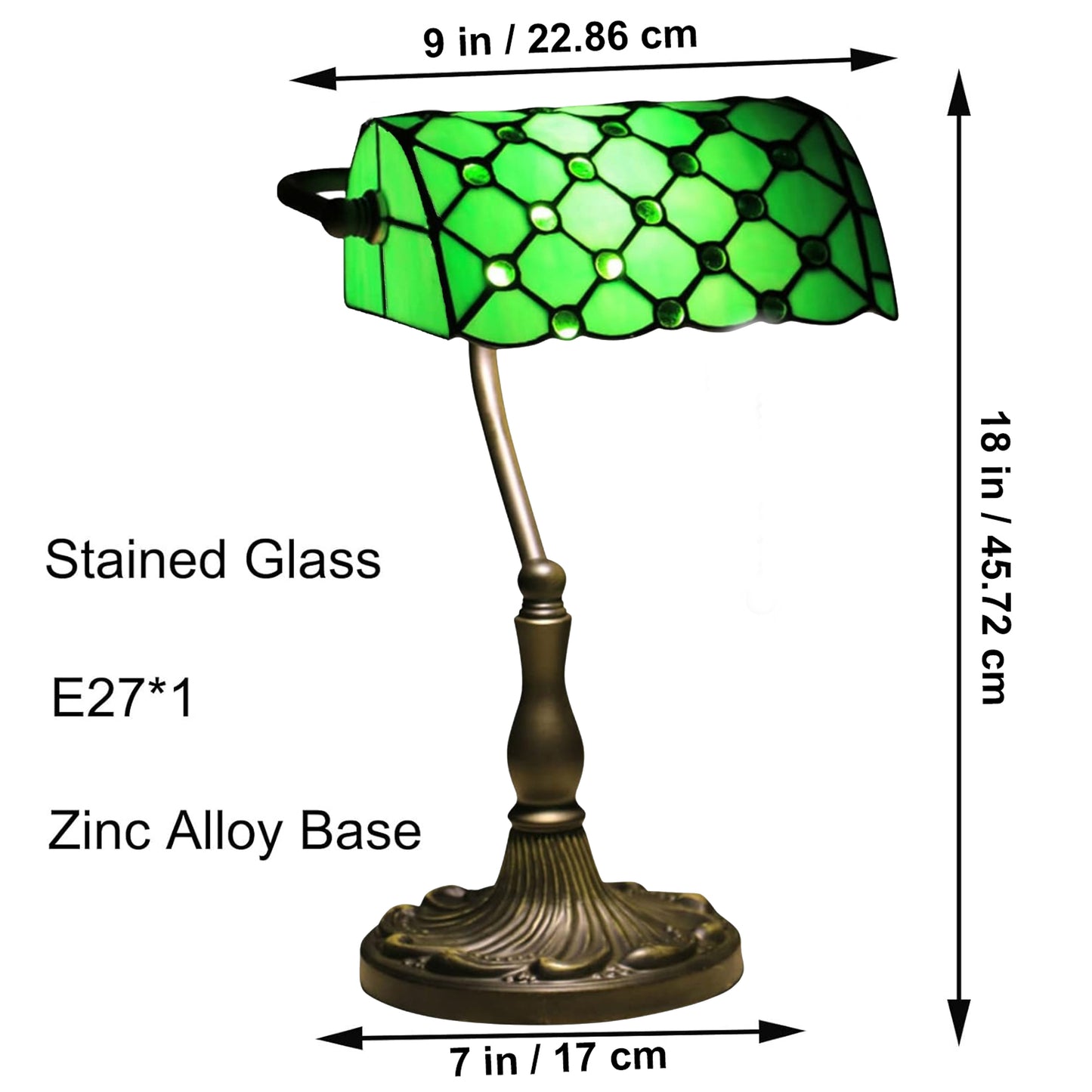 Banker’s Table Lamp with Antique Bronze Base & Glass Shade – Classic Desk Lamp