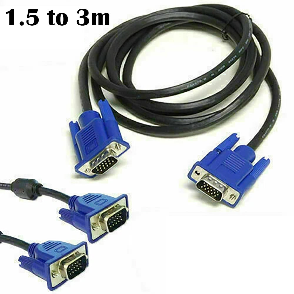 1.5m-3m VGA Cable 15 Pin Male to Male PC Monitor TV LCD HD SVGA Lead Wire Cord