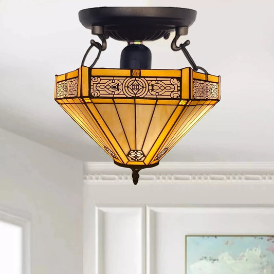 Tiffany Ceiling Lamps Uplighter 16 inch Dome Stained Glass Shade Multicolor Art