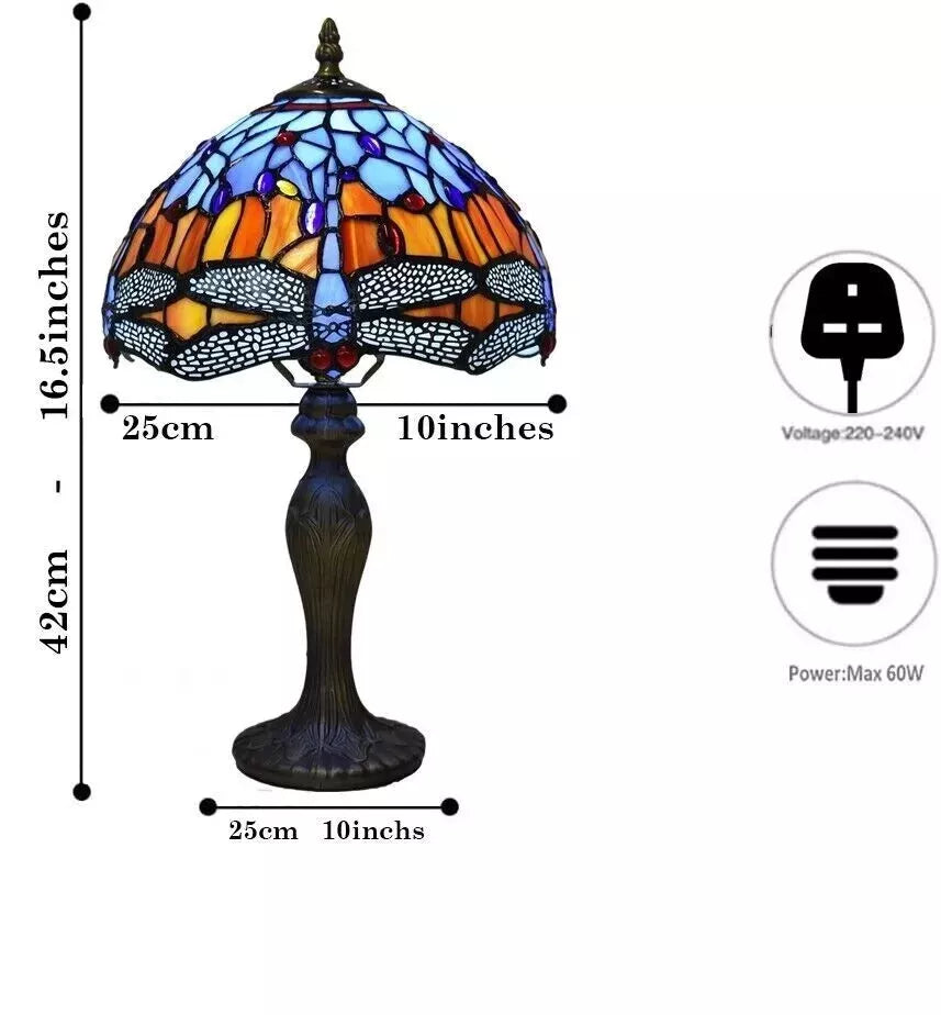 Tiffany Dragonfly Lamp Handcrafted Multicolor Unique Glass Shade Home Decor UK