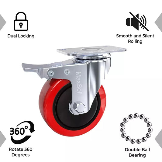 4 x Heavy Duty 100mm 700KG Rubber Swivel Castor Wheels Trolley Furniture Casters