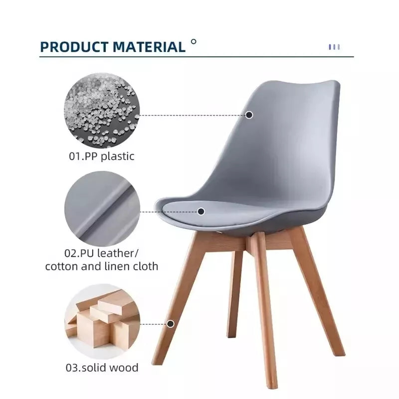 Tulip Dining Chair with Solid Wood Legs and Padded Comfortable Seat (UK)