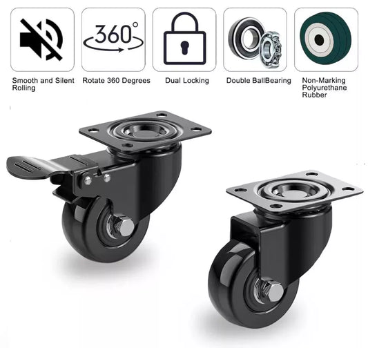 4 X Heavy Duty 50mm Swivel Castor Wheels Trolley Furniture Casters PU 200kg