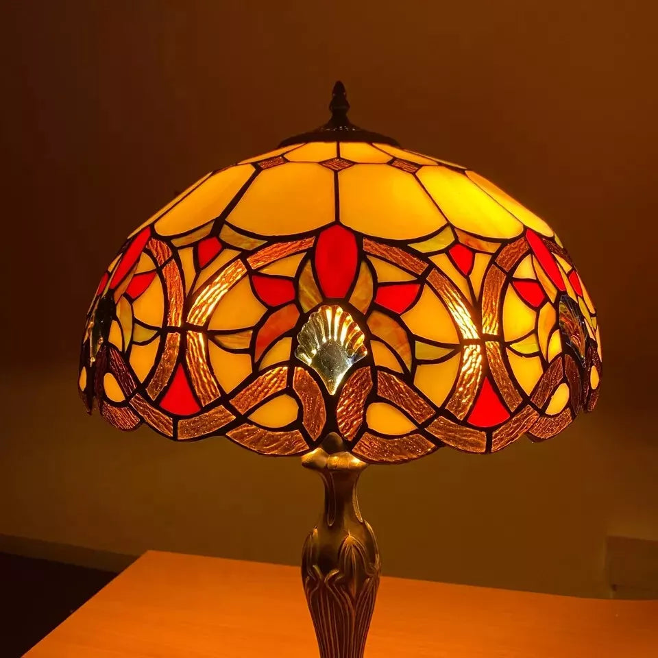 Tiffany Style Stained Glass Shade 16-Inch Table Lamp Handcrafted for Bedroom UK