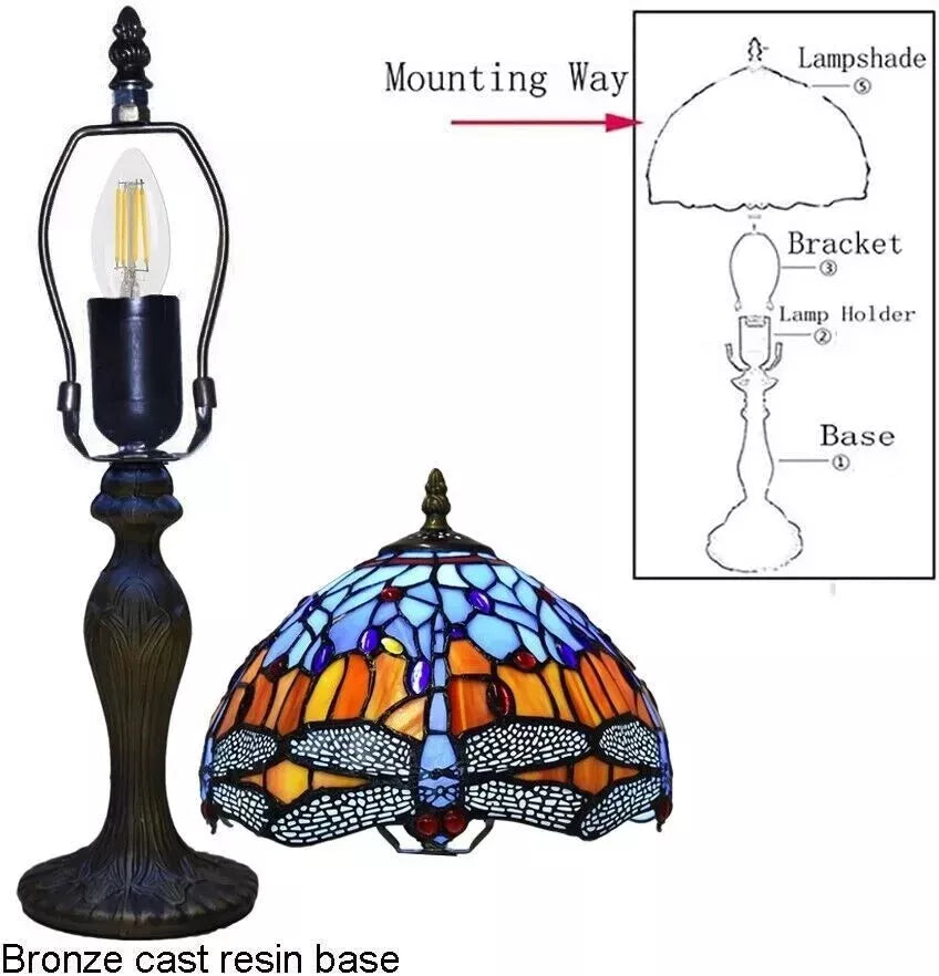 Tiffany Dragonfly Lamp Handcrafted Multicolor Unique Glass Shade Home Decor UK