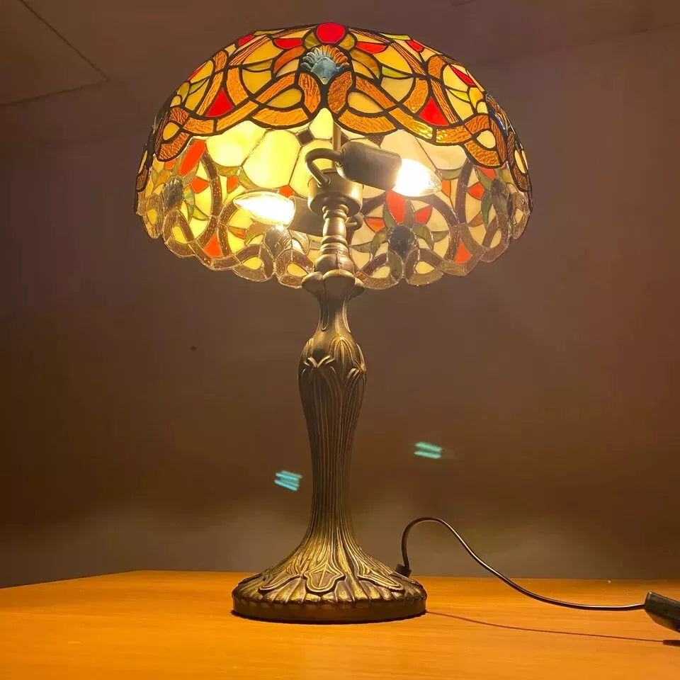 Tiffany Style Stained Glass Shade 16-Inch Table Lamp Handcrafted for Bedroom UK