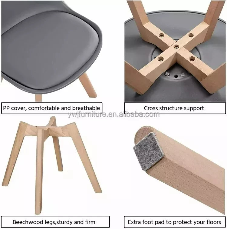 Tulip Dining Chair with Solid Wood Legs and Padded Comfortable Seat (UK)