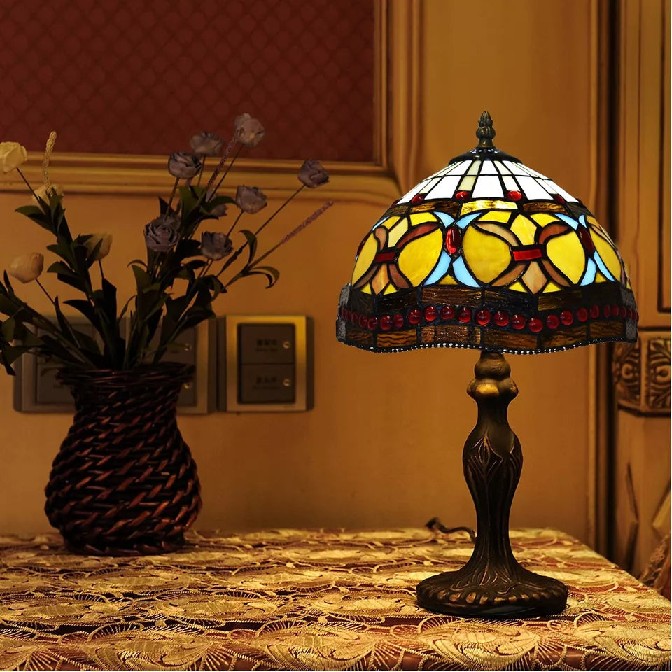 Handcrafted Tiffany-Style Table Lamp-Stained Glass Shade - Bedside/Desk Lighting
