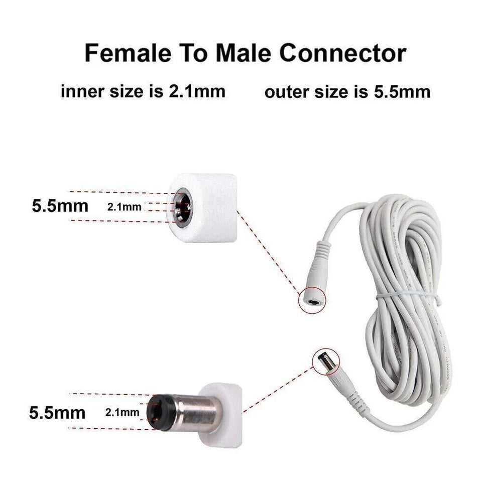 3M/5M/10M DC Power Supply Extension Cable 5V 9V 12V for CCTV Camera