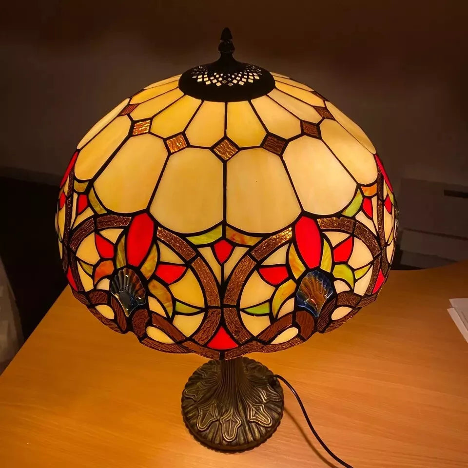 Tiffany Style Stained Glass Shade 16-Inch Table Lamp Handcrafted for Bedroom UK