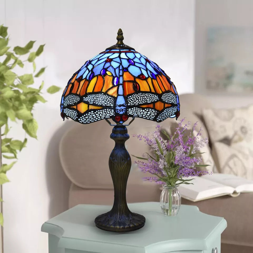 Tiffany Dragonfly Lamp Handcrafted Multicolor Unique Glass Shade Home Decor UK