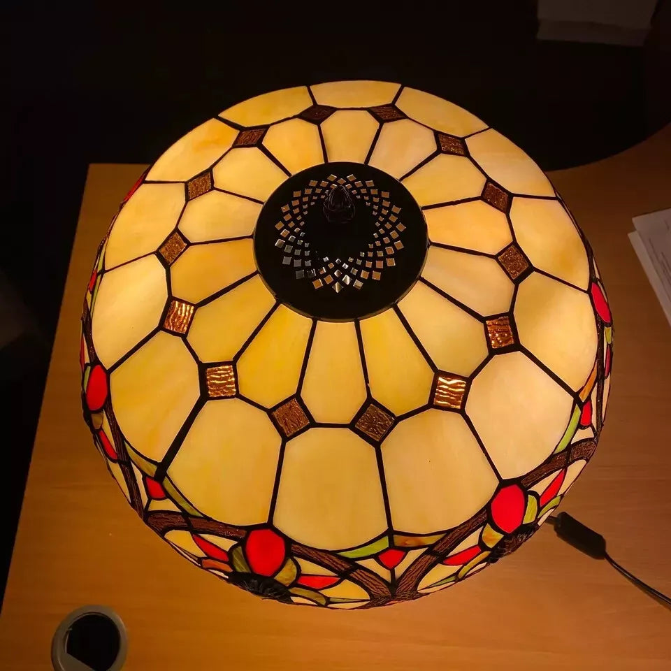Tiffany Style Stained Glass Shade 16-Inch Table Lamp Handcrafted for Bedroom UK
