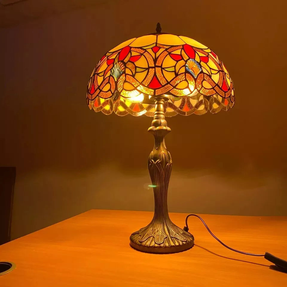 Tiffany Style Stained Glass Shade 16-Inch Table Lamp Handcrafted for Bedroom UK