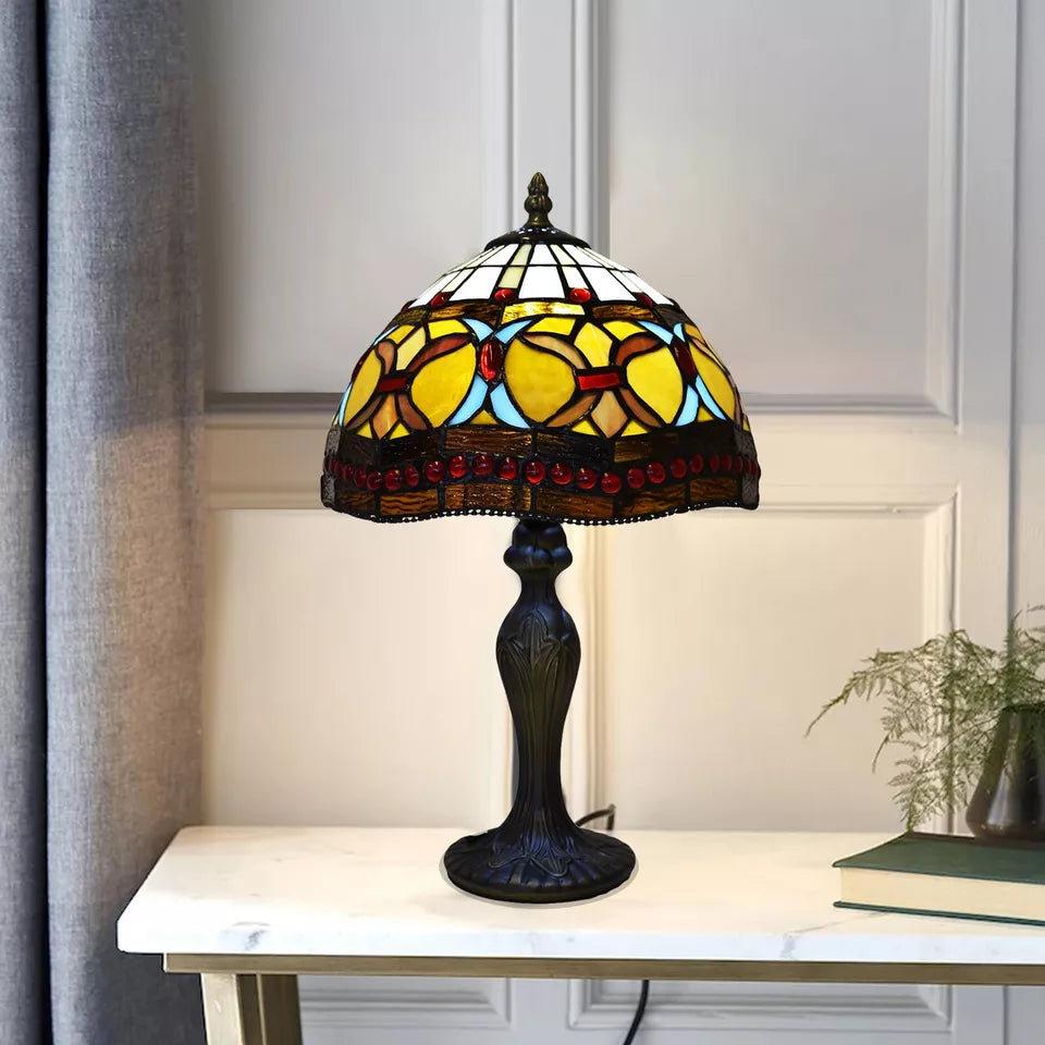 Handcrafted Tiffany-Style Table Lamp-Stained Glass Shade - Bedside/Desk Lighting