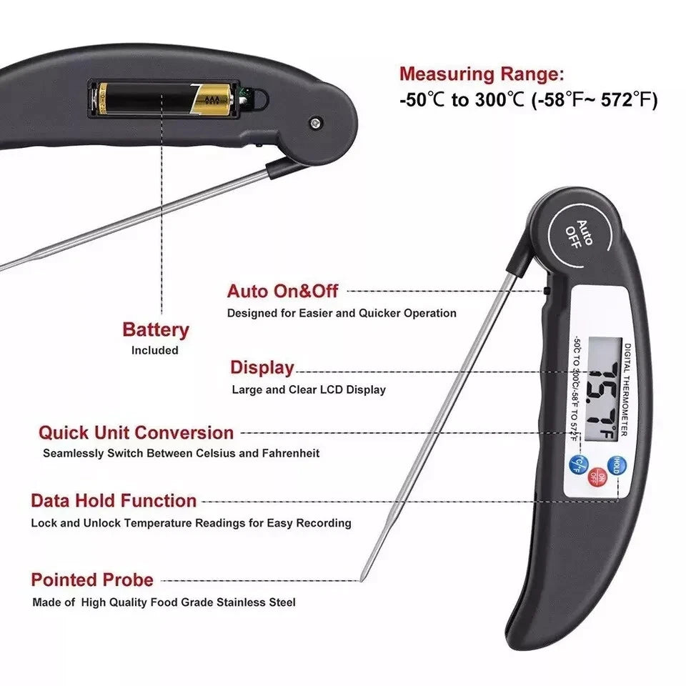 Food Thermometer,Foldable Long Probe Food Thermometer Digital