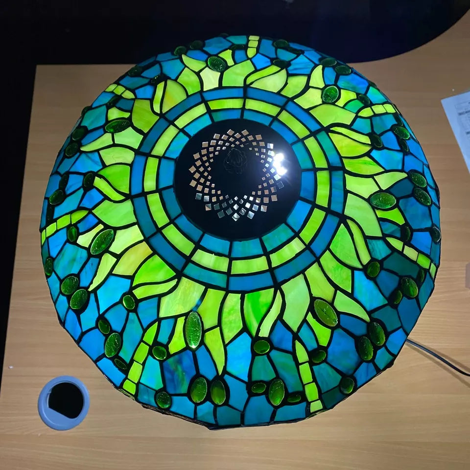 Tiffany Dragonfly Green Style 16 inch Table Lamp Stained Glass Shade Multicolor