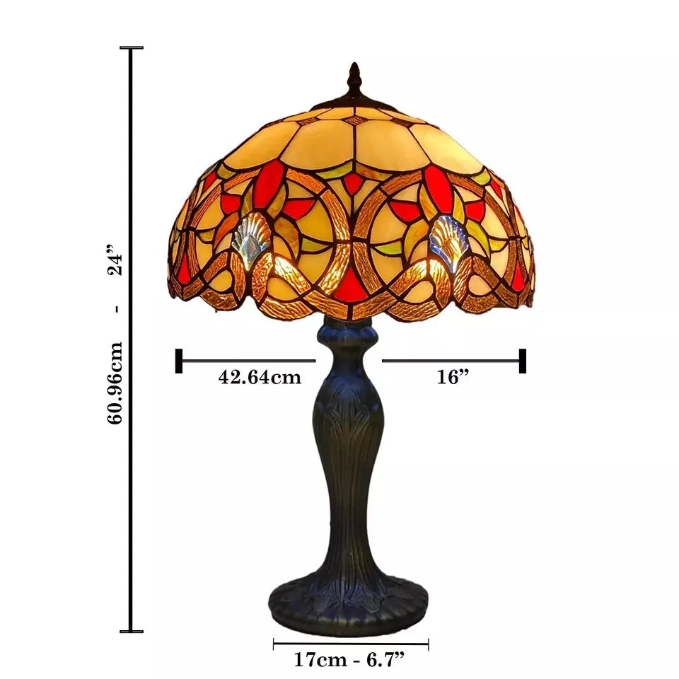 Tiffany Style Stained Glass Shade 16-Inch Table Lamp Handcrafted for Bedroom UK