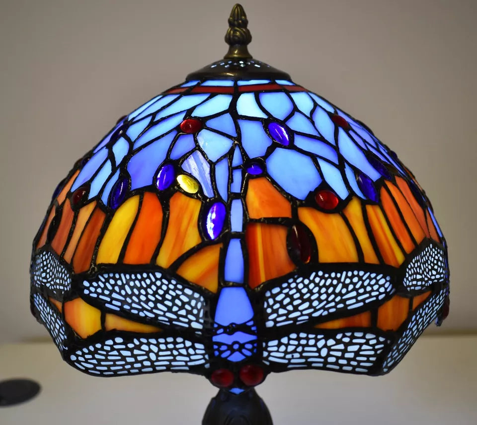 Tiffany Dragonfly Lamp Handcrafted Multicolor Unique Glass Shade Home Decor UK