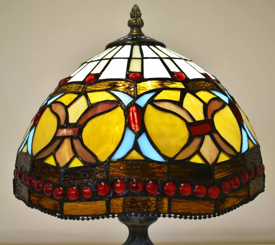 Handcrafted Tiffany-Style Table Lamp-Stained Glass Shade - Bedside/Desk Lighting