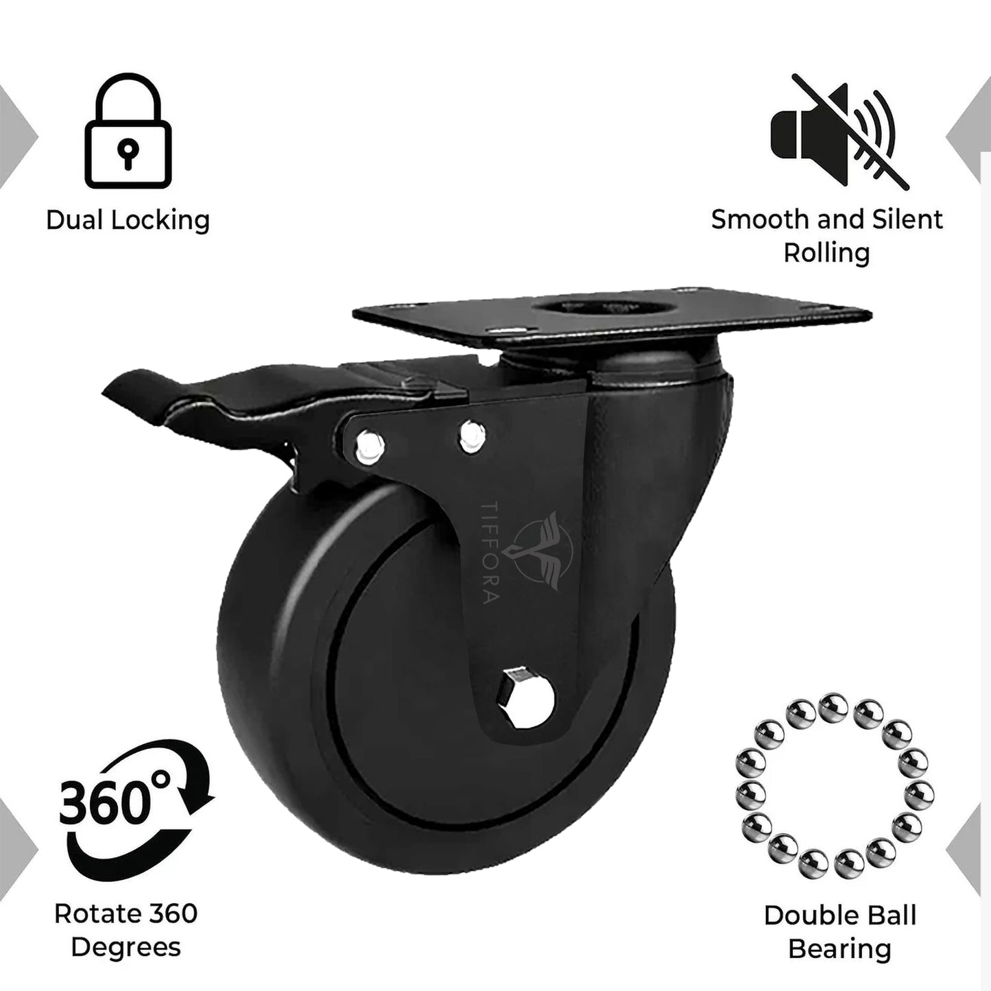 Heavy Duty 4x 100mm Swivel Braked Castor Wheels Double Bearing 700kg Load