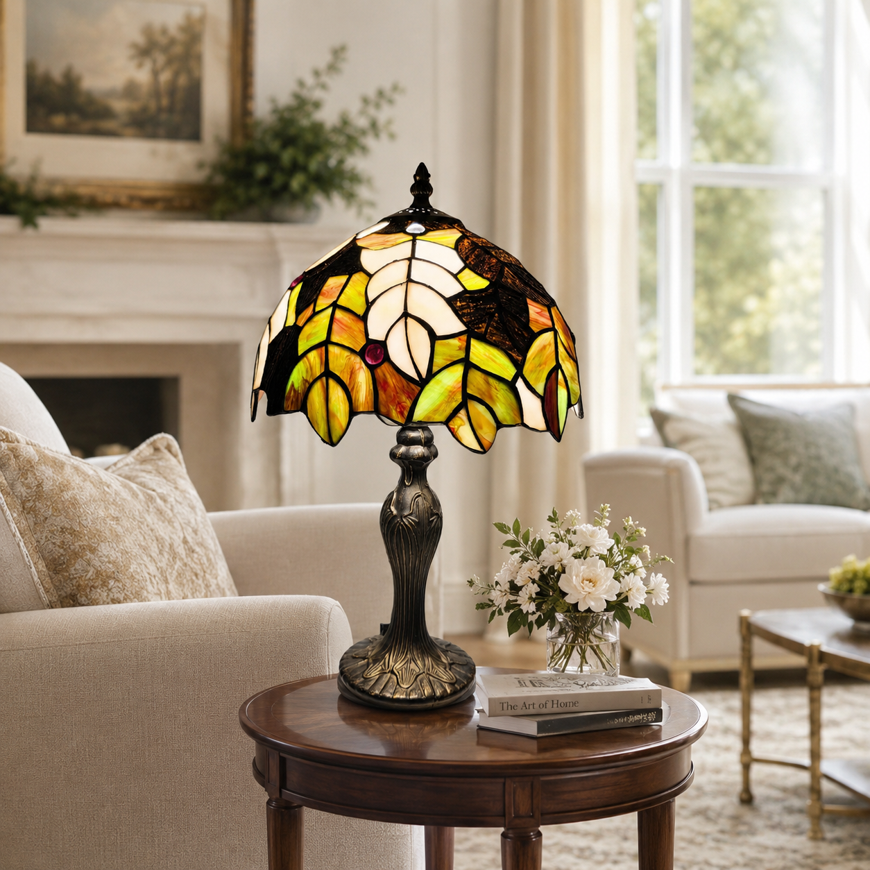 Tiffany Style Bedside Table Lamp Handcrafted Stained Glass Light Gift Decor