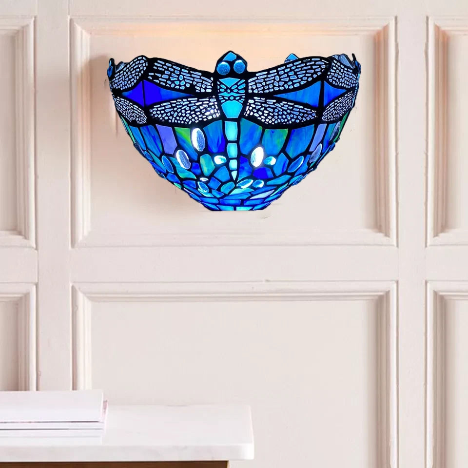 Antique Tiffany Style Wall Sconce Light – 12” Handcrafted Stained Glass Art Lamp