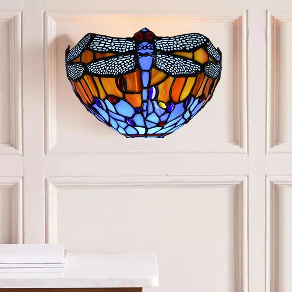 Antique Tiffany Style Wall Sconce Light – 12” Handcrafted Stained Glass Art Lamp