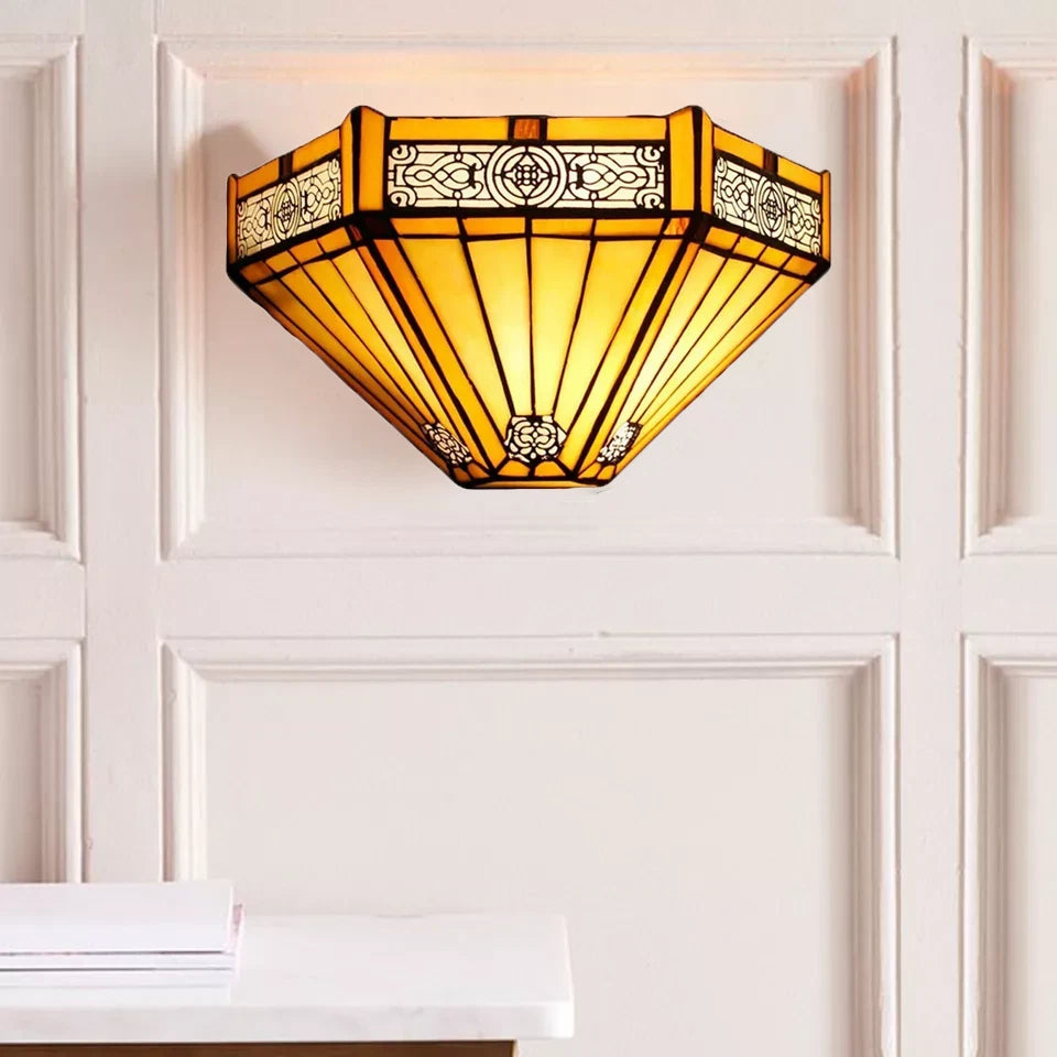 Antique Tiffany Style Wall Sconce Light – 12” Handcrafted Stained Glass Art Lamp