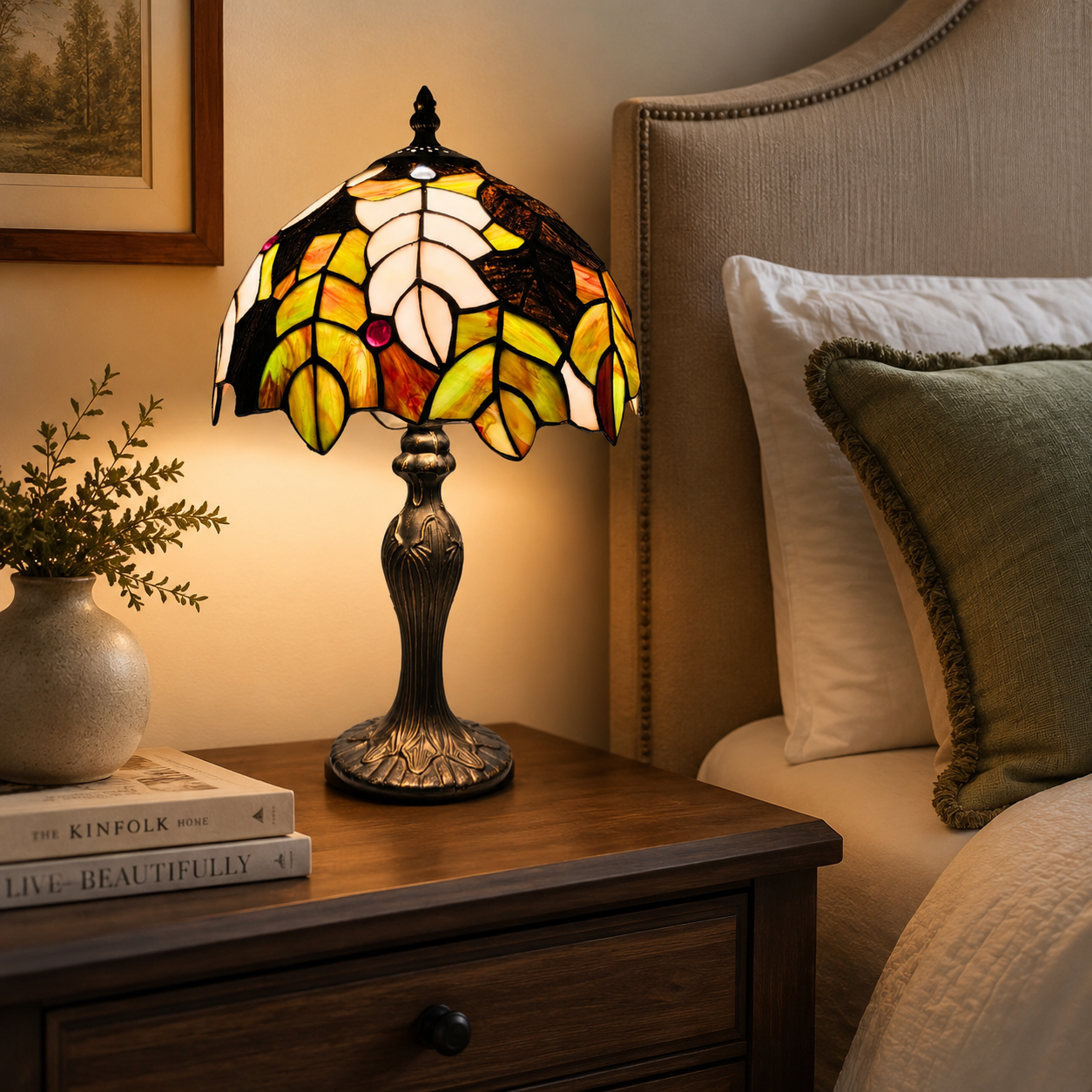 Tiffany Style Bedside Table Lamp Handcrafted Stained Glass Light Gift Decor