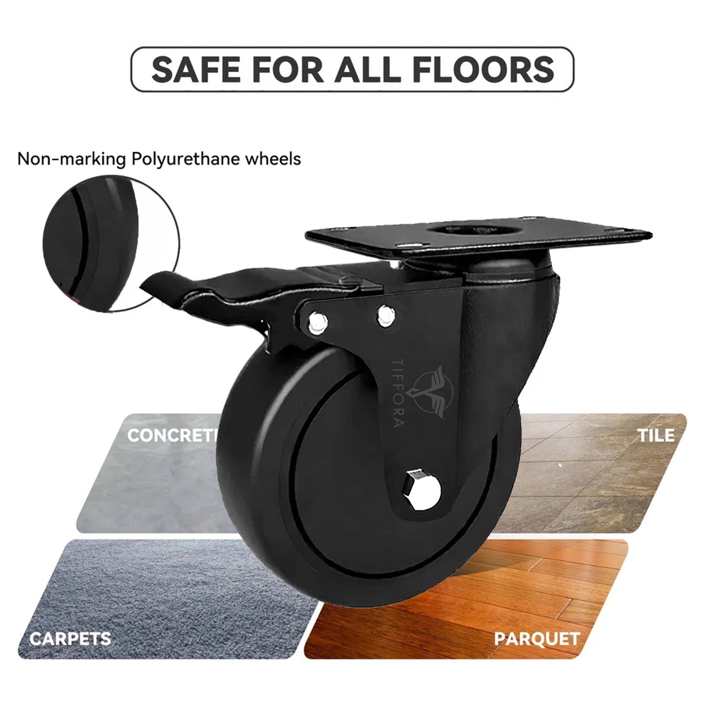 Heavy Duty 4x 100mm Swivel Braked Castor Wheels Double Bearing 700kg Load