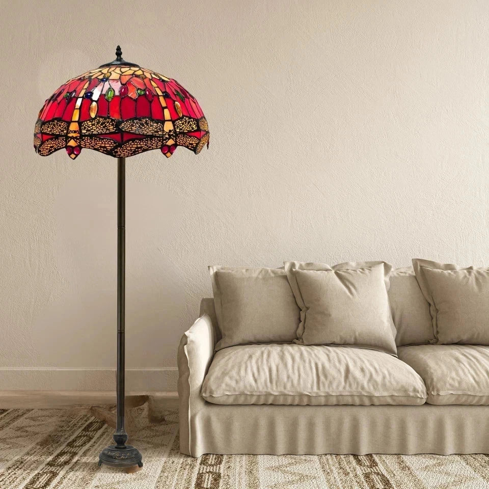 Red Tiffany Style Handcrafted Glass Floor Lamp 16x66 inch