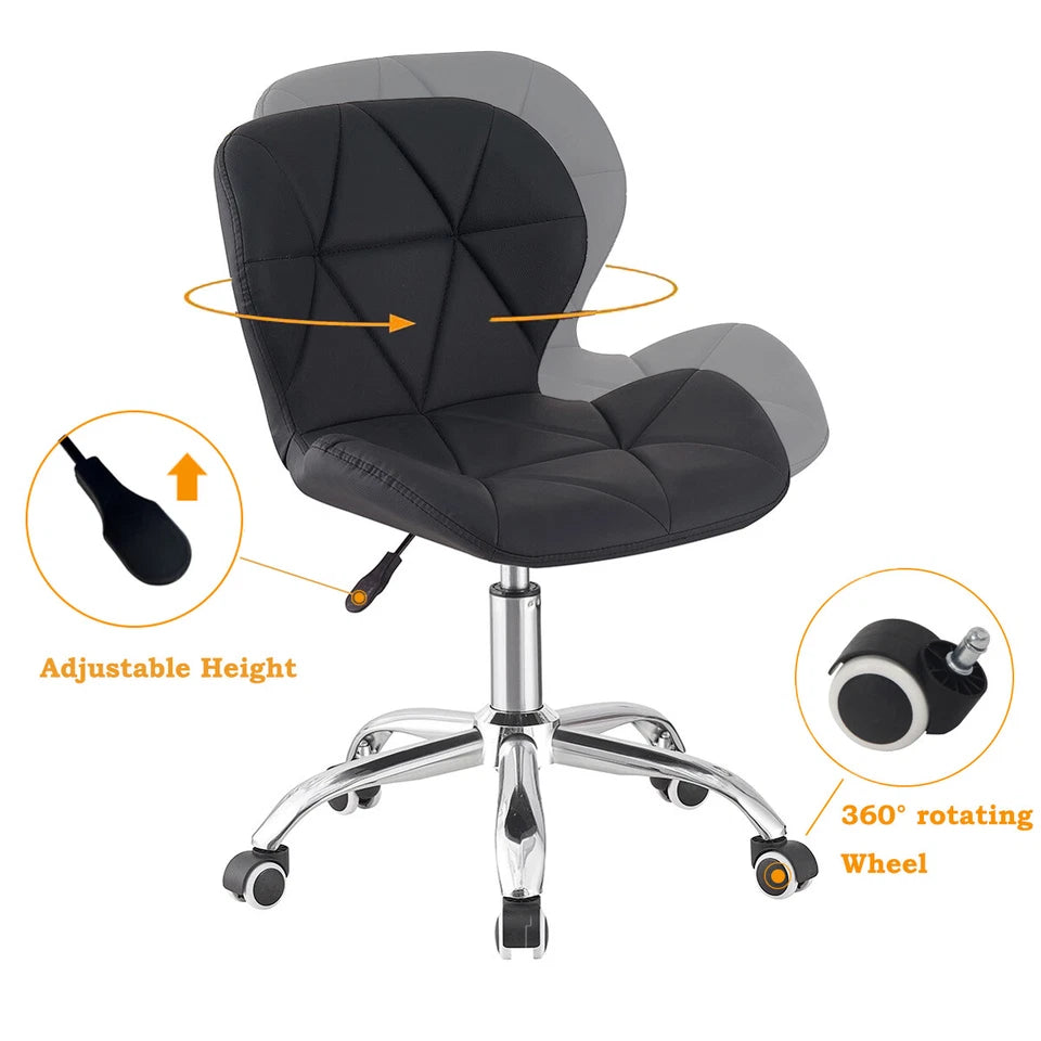 Cushioned Computer Desk Office Chair Chrome Legs Swivel Adjustable Vanity Stool