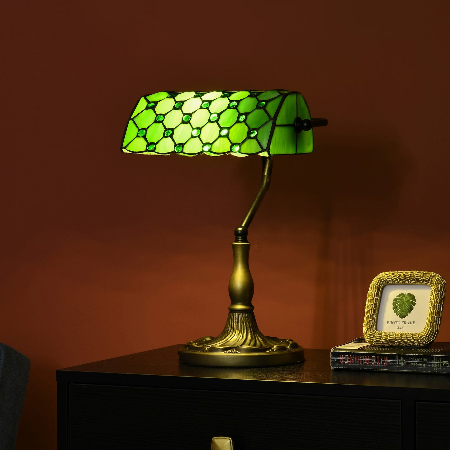 Banker’s Table Lamp with Antique Bronze Base & Glass Shade – Classic Desk Lamp