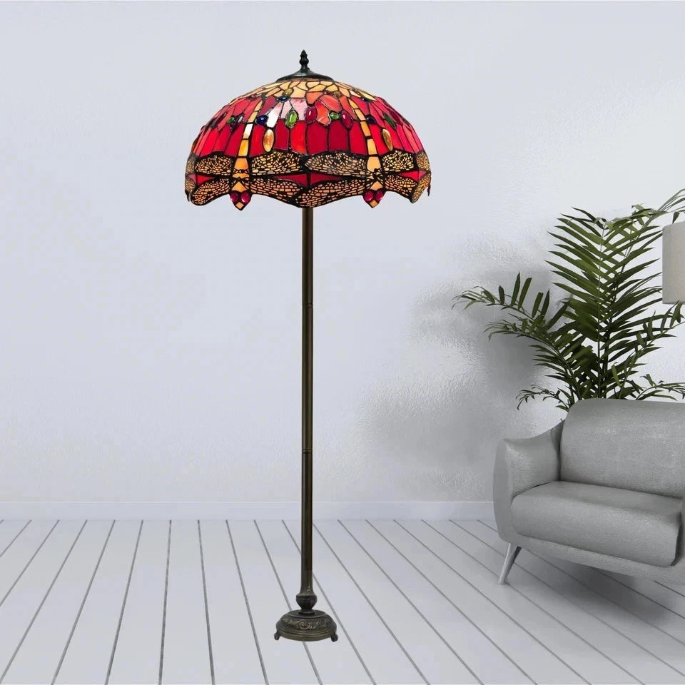 Red Tiffany Style Handcrafted Glass Floor Lamp 16x66 inch