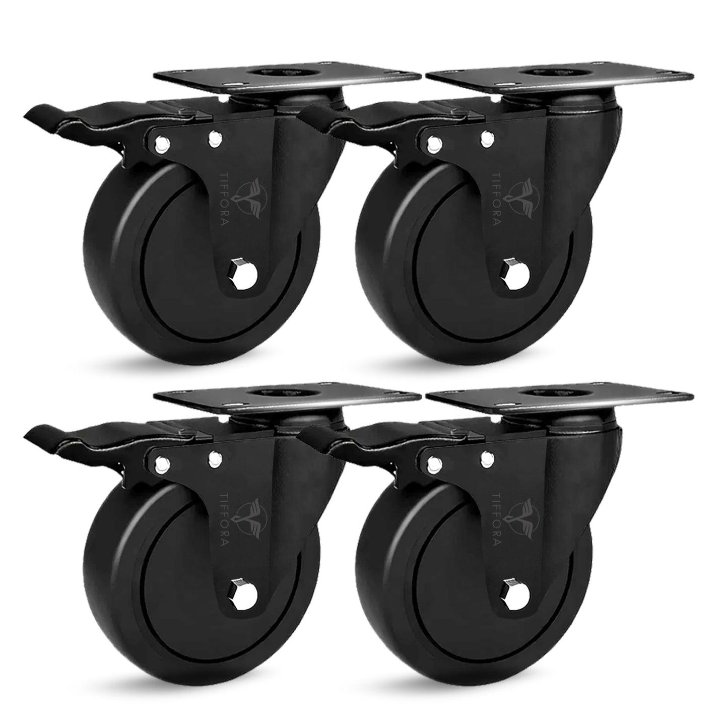 Heavy Duty 4x 100mm Swivel Braked Castor Wheels Double Bearing 700kg Load