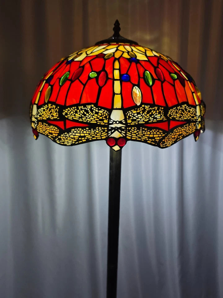 Red Tiffany Style Handcrafted Glass Floor Lamp 16x66 inch