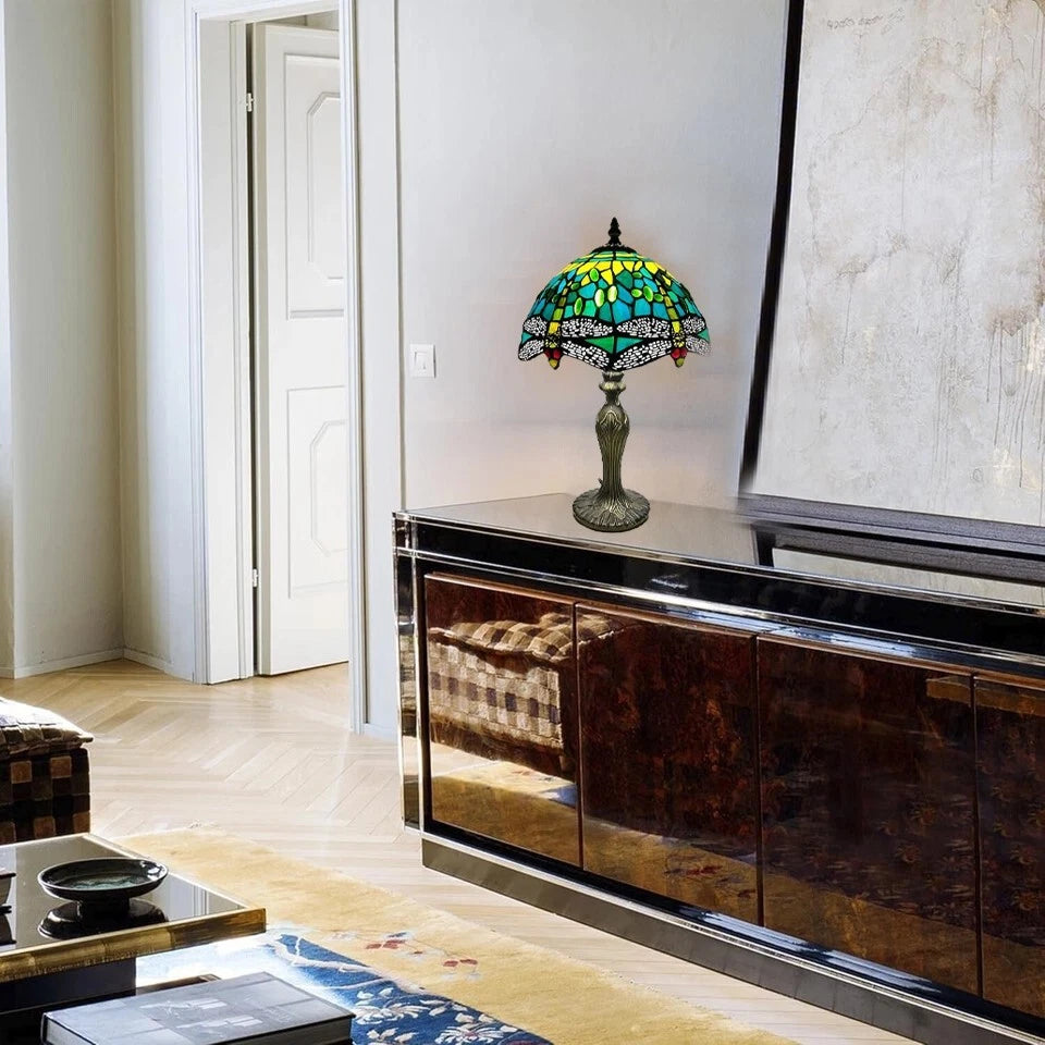 TIFFANY HANDCRAFTED GLASS TABLE LAMP SIZE 10'' INCH WIDE (Ideal Gift)