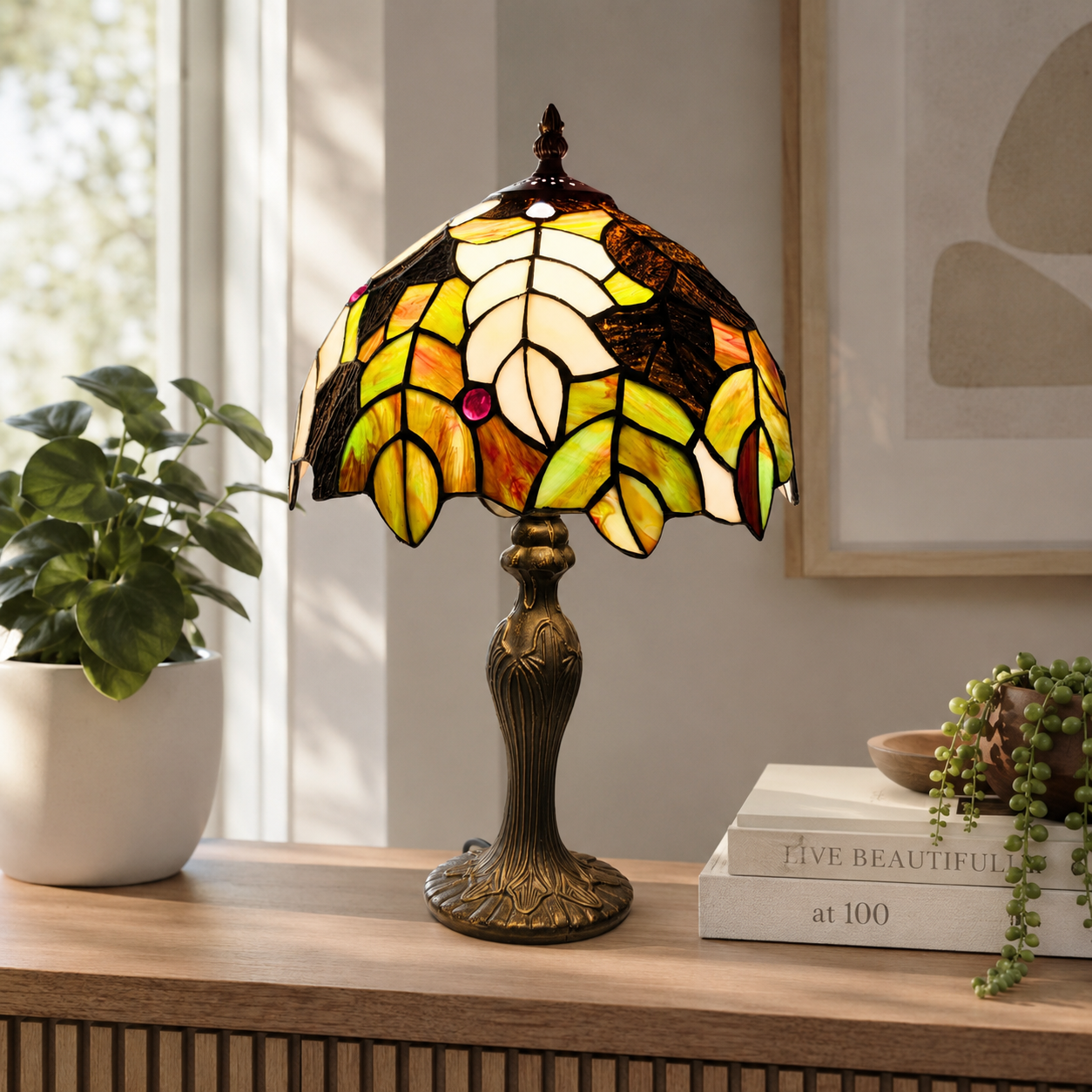 Tiffany Style Bedside Table Lamp Handcrafted Stained Glass Light Gift Decor