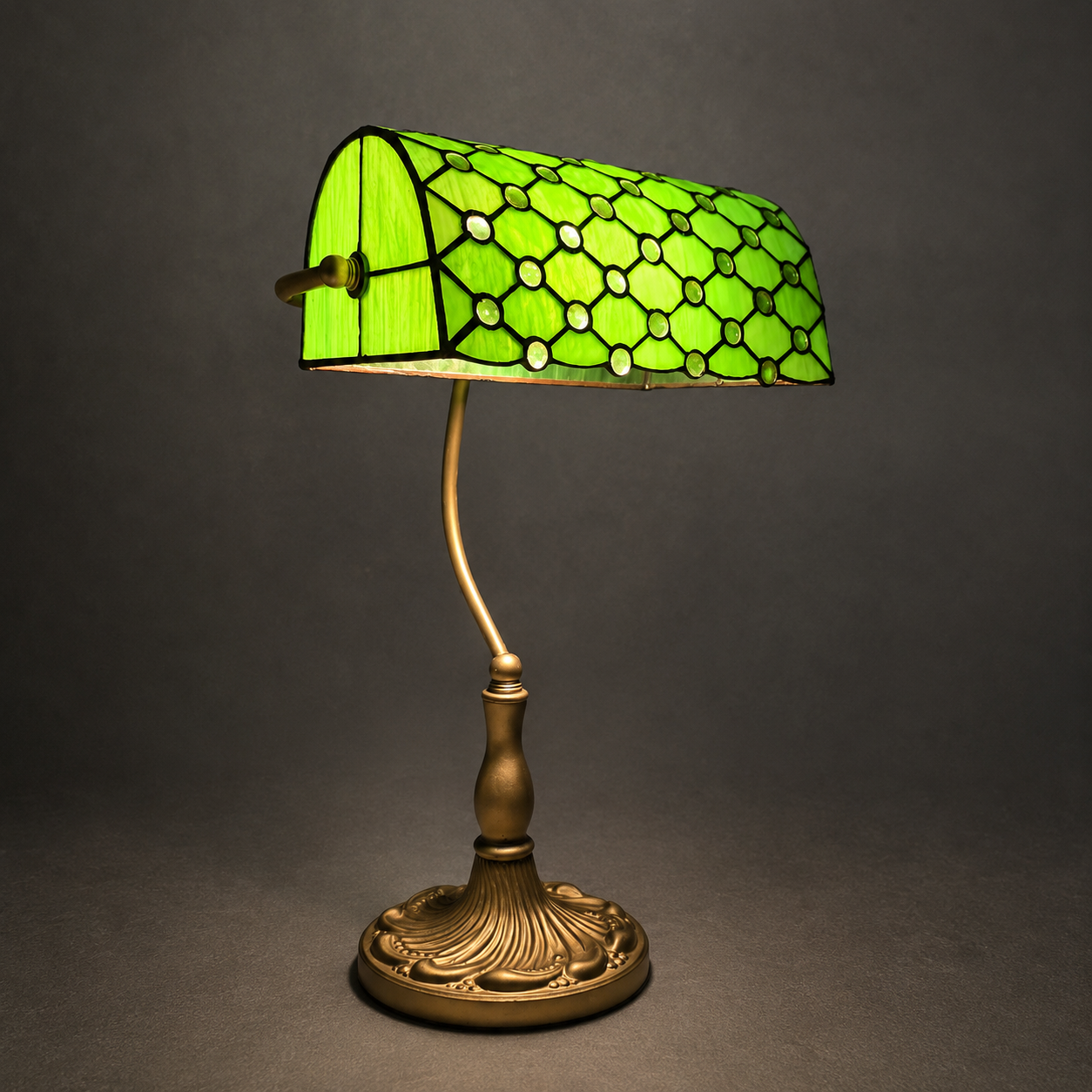 Banker’s Table Lamp with Antique Bronze Base & Glass Shade – Classic Desk Lamp