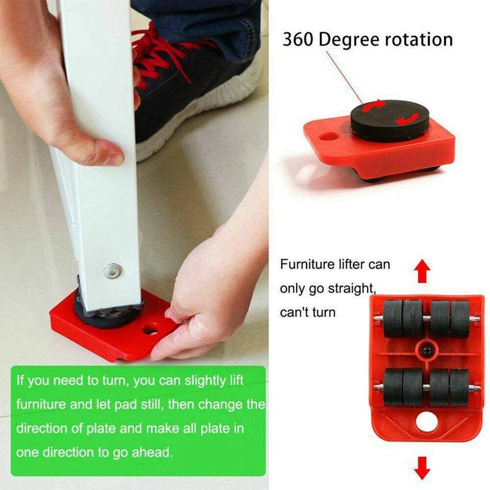 Heavy Furniture Lifter Shifter Remover Roller Wheels Moving Mover Tools Kit Set
