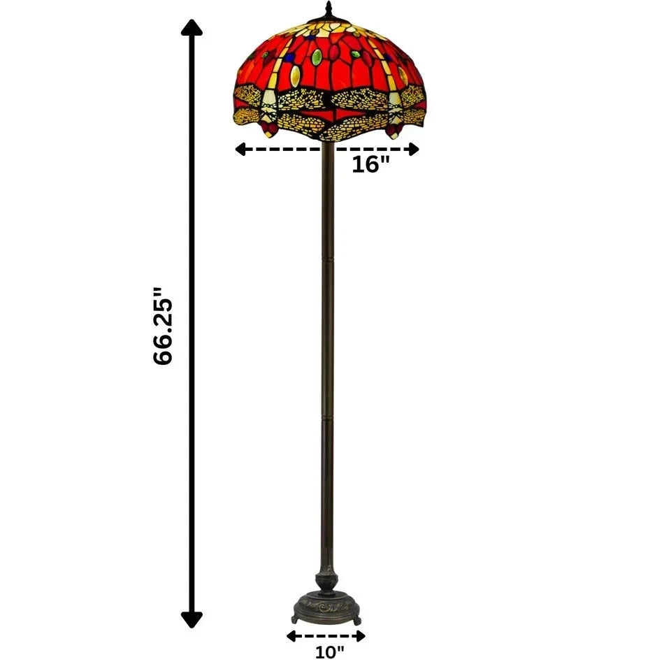 Red Tiffany Style Handcrafted Glass Floor Lamp 16x66 inch