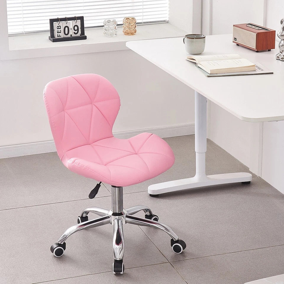 Cushioned Computer Desk Office Chair Chrome Legs Swivel Adjustable Vanity Stool