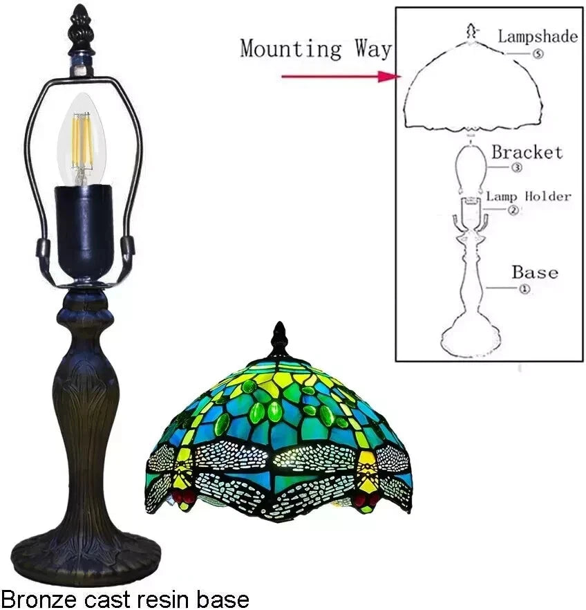 TIFFANY HANDCRAFTED GLASS TABLE LAMP SIZE 10'' INCH WIDE (Ideal Gift)