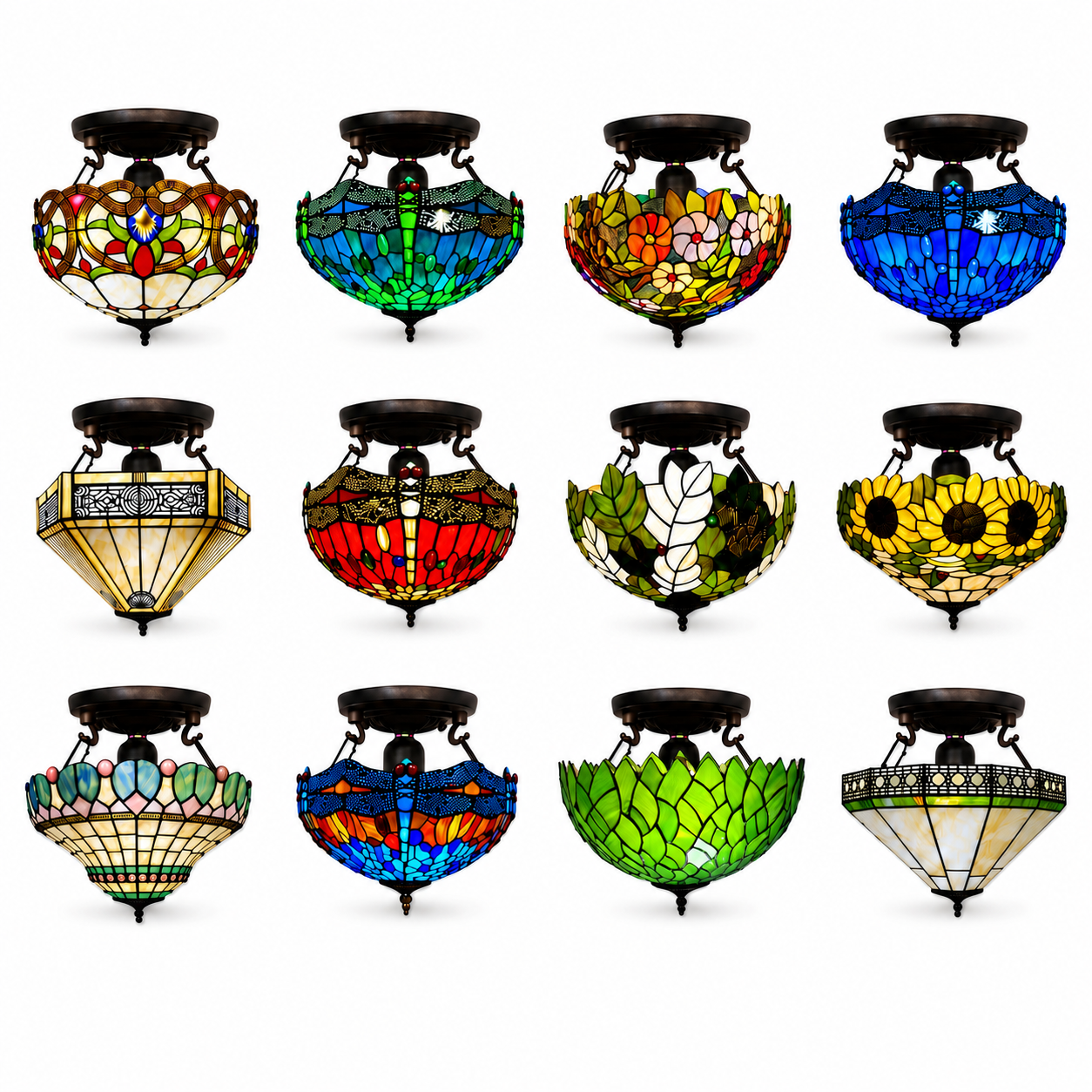 Tiffany Ceiling Lamps Uplighter 16 inch Dome Stained Glass Shade Multicolor Art