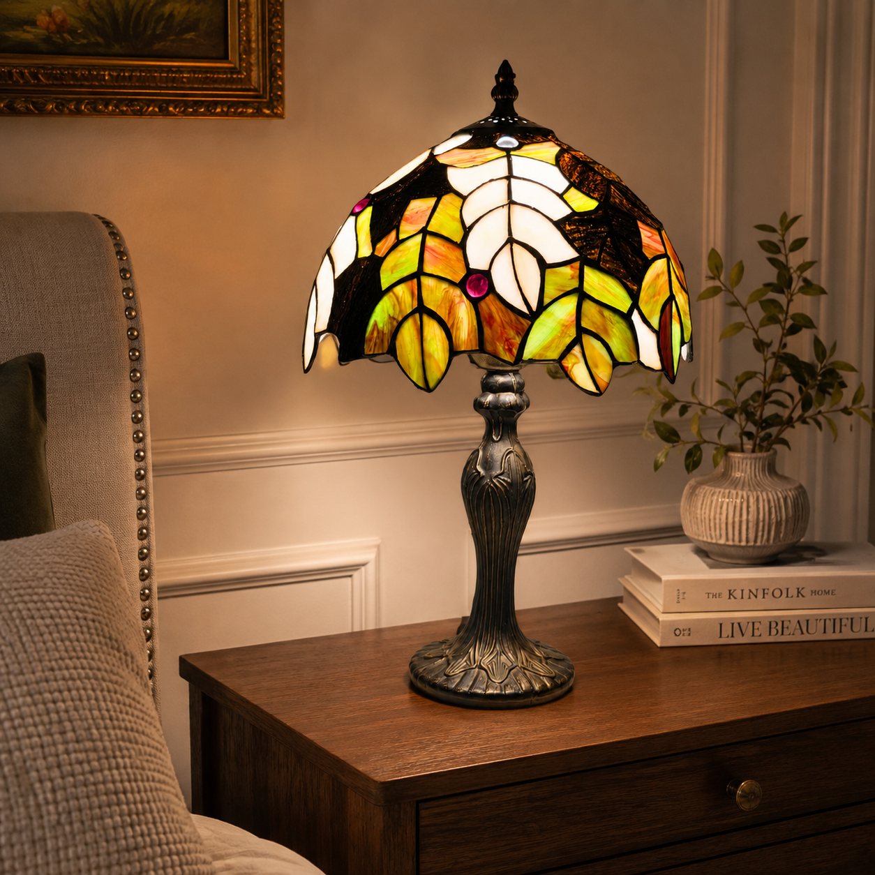 Tiffany Style Table Lamp 10" Stained Glass Handcrafted Bedside Light Desk Lamp